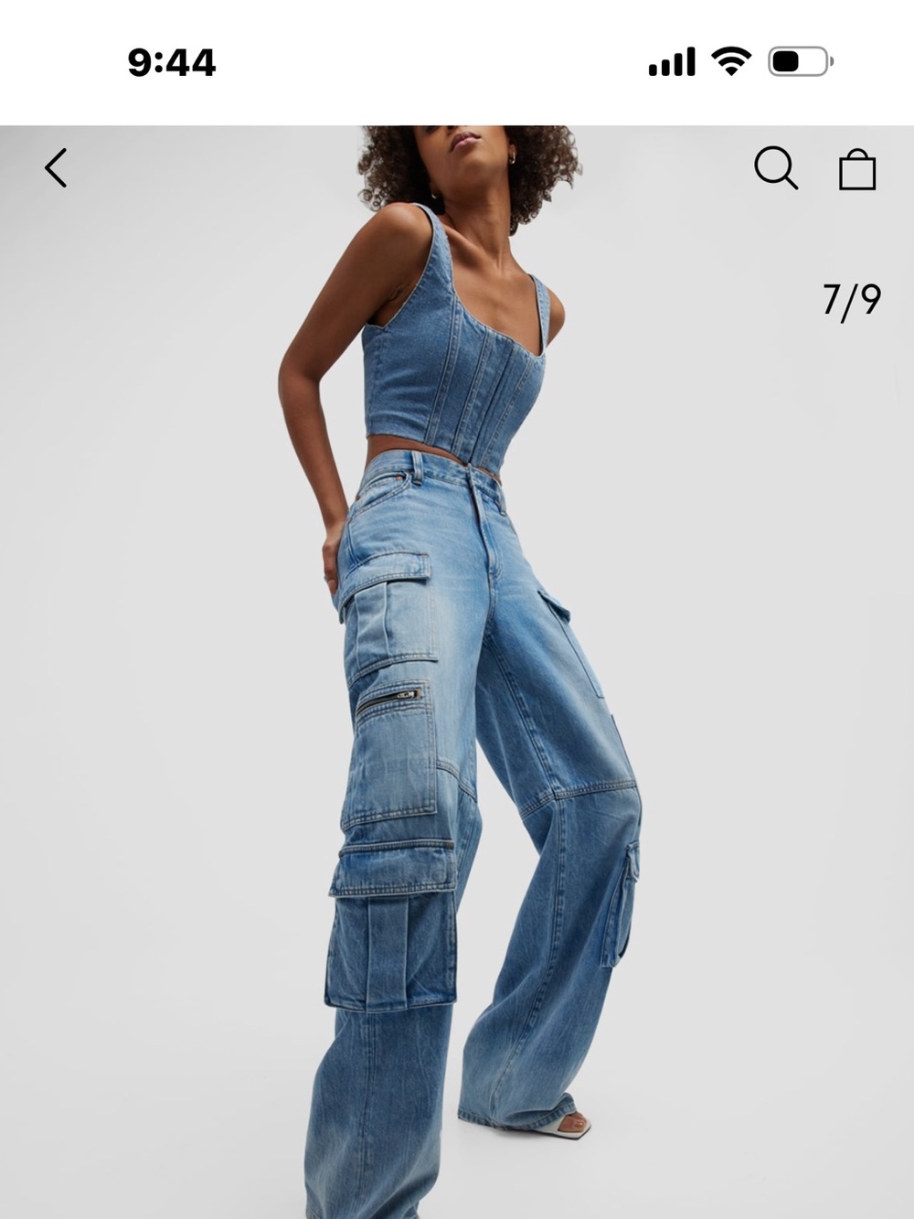 Alice + Olivia Light Blue Baggy Denim Cargo Jeans - Picture 6 of 7